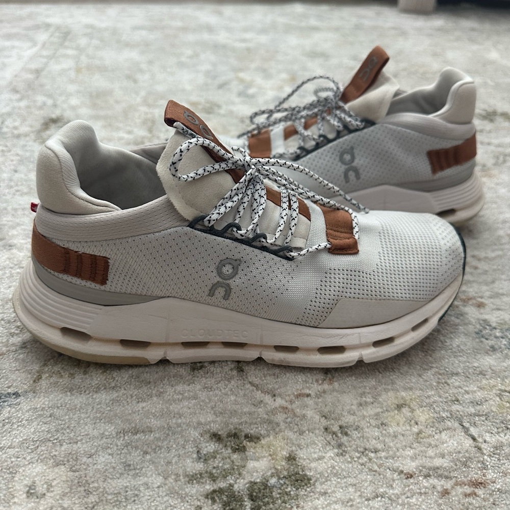 On Running Athletic Shoes in White and Brown